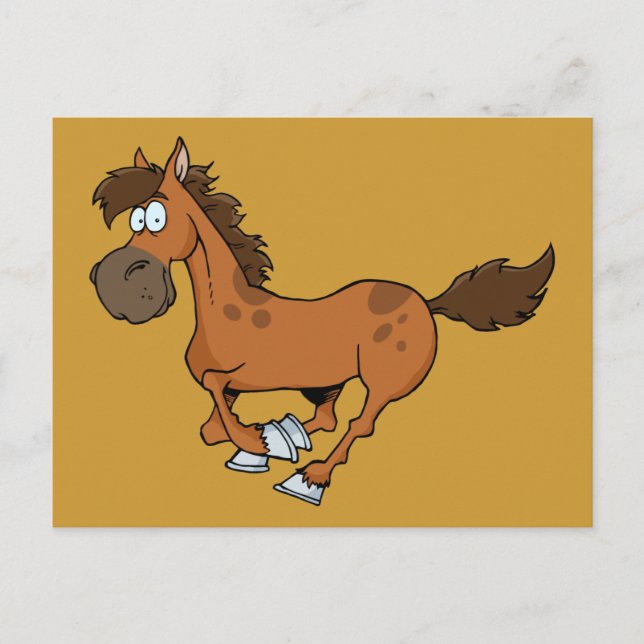 FUNNY BROWN CARTOON HORSE RUNNING GALLOPING POSTCARD (Front)