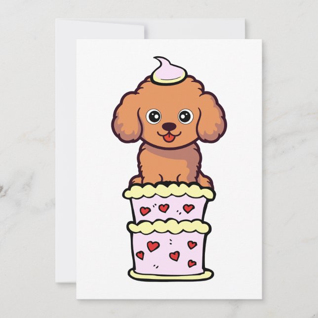 Funny brown dog jumping out of a cake holiday card (Front)