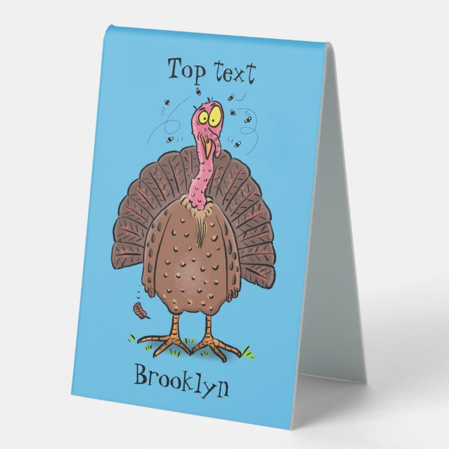 Funny brown farmyard turkey with flies cartoon (Front)