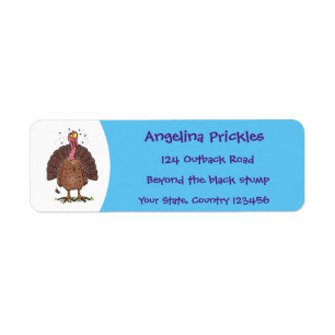 Funny brown farmyard turkey with flies cartoon