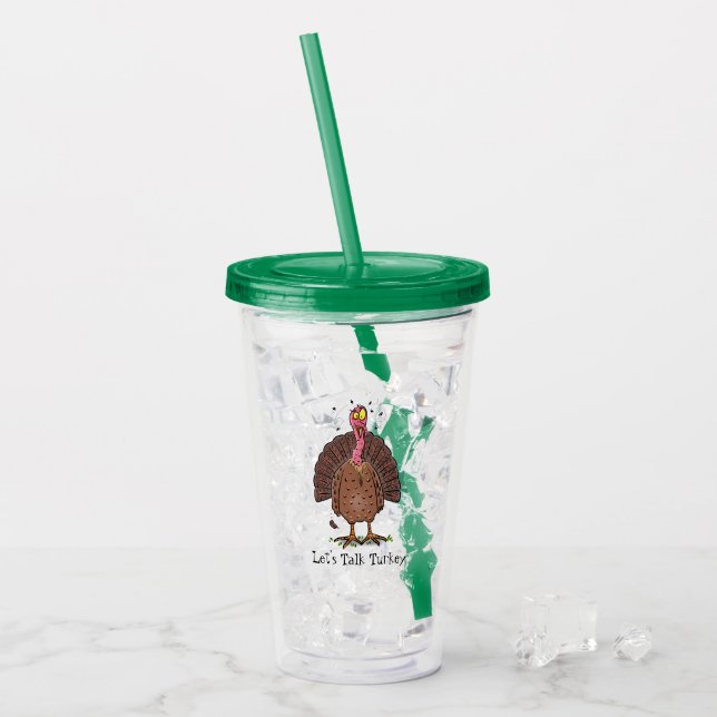 Funny brown farmyard turkey with flies cartoon acrylic tumbler (Front Ice)