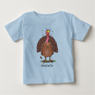 Funny brown farmyard turkey with flies cartoon baby T-Shirt