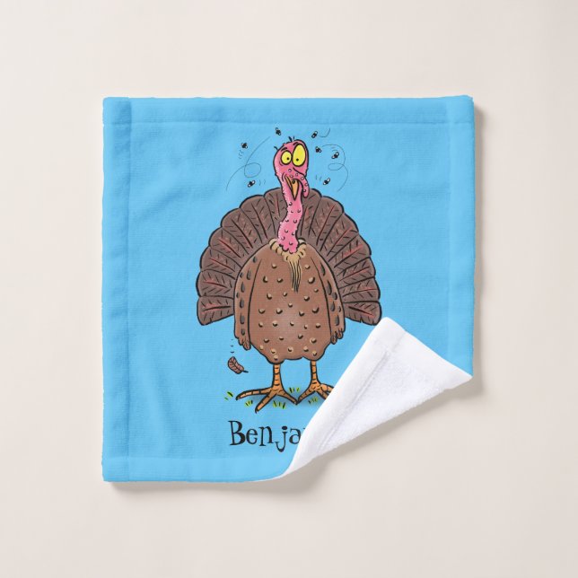 Funny brown farmyard turkey with flies cartoon bath towel set (Wash Cloth)