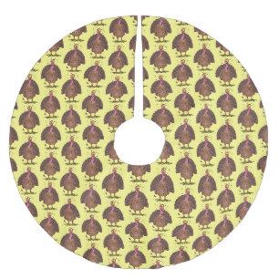 Funny brown farmyard turkey with flies cartoon brushed polyester tree skirt