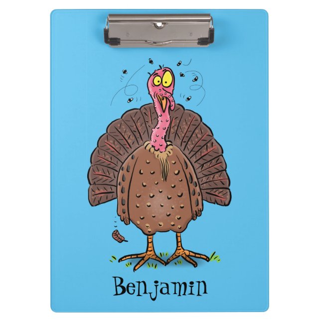 Funny brown farmyard turkey with flies cartoon clipboard (Front)