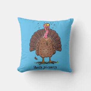 Funny brown farmyard turkey with flies cartoon cushion