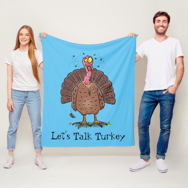 Funny brown farmyard turkey with flies cartoon fleece blanket (In Situ)