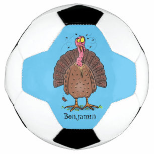Funny brown farmyard turkey with flies cartoon football