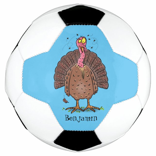 Funny brown farmyard turkey with flies cartoon football (Front)