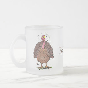 Funny brown farmyard turkey with flies cartoon frosted glass coffee mug