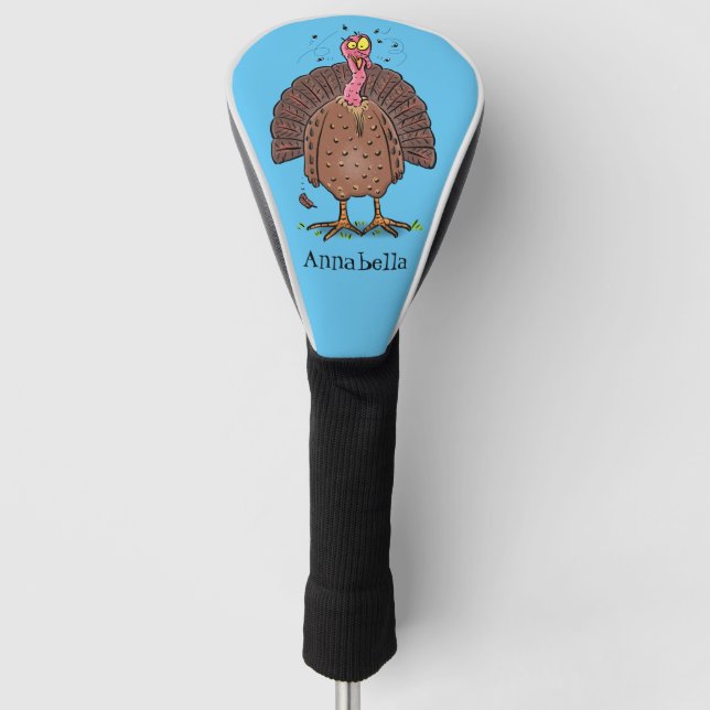 Funny brown farmyard turkey with flies cartoon golf head cover (Front)