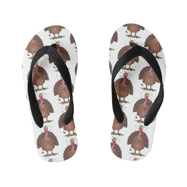 Funny brown farmyard turkey with flies cartoon kid's flip flops (Footbed)