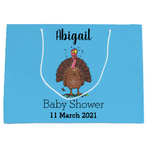 Funny brown farmyard turkey with flies cartoon  large gift bag