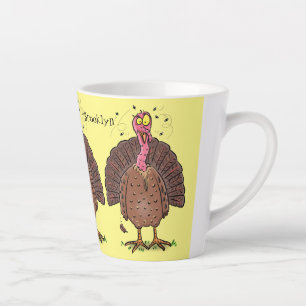Funny brown farmyard turkey with flies cartoon latte mug