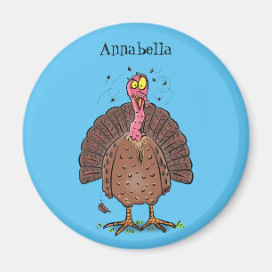 Funny brown farmyard turkey with flies cartoon magnet
