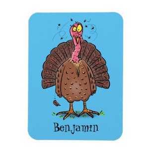 Funny brown farmyard turkey with flies cartoon magnet