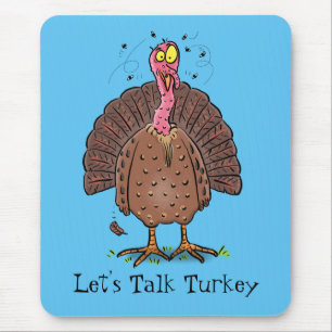 Funny brown farmyard turkey with flies cartoon mouse mat