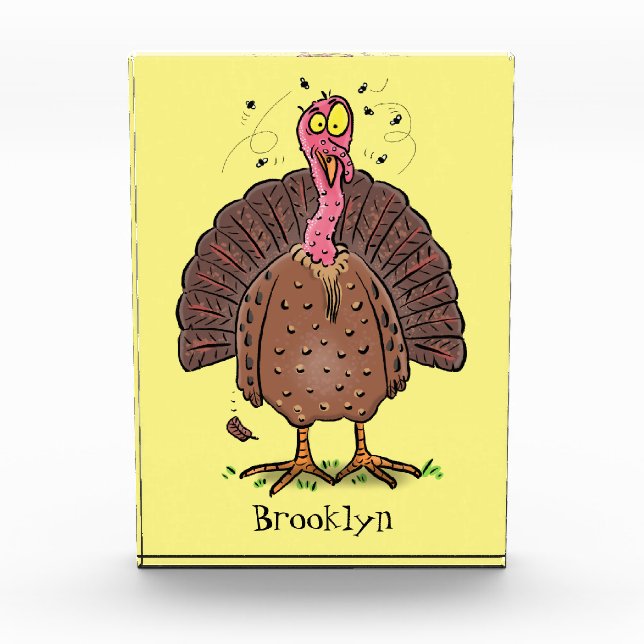 Funny brown farmyard turkey with flies cartoon photo block (Front)