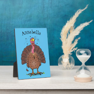 Funny brown farmyard turkey with flies cartoon plaque