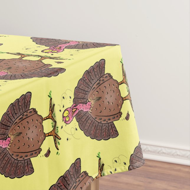 Funny brown farmyard turkey with flies cartoon tablecloth (In Situ)