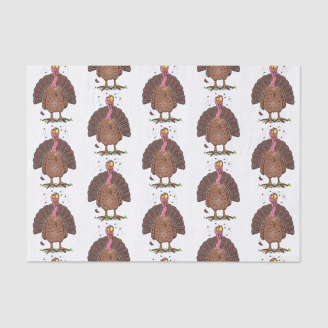 Funny brown farmyard turkey with flies cartoon tissue paper (Front)
