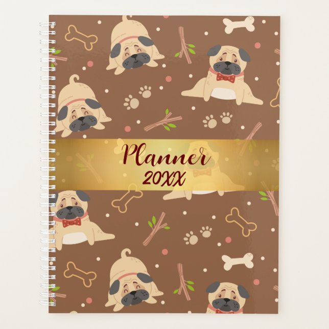 Funny Brown Pug Paws Personalised Planner (Front)