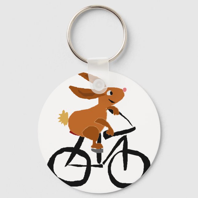 Funny Brown Rabbit Riding Bicycle Key Ring (Front)