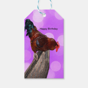 Funny Brown Rooster On A Fence Gift Tags