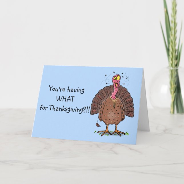 Funny brown thanksgiving turkey with flies cartoon card (Front)