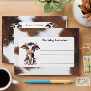 FUNNY Brown White Cute Cow birthday Envelope