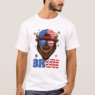 Funny Bruh Bison American Flag Independence Day T-Shirt