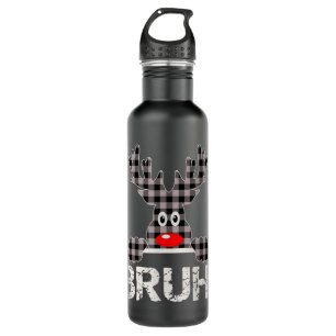 Funny Bruh Buffalo Plaid Reindeer  710 Ml Water Bottle