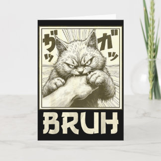Funny Bruh Cat Bite Graphic Tee Japanese Anime Cat Card