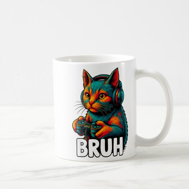 Funny Bruh Cat Gamer Video Games Gaming For Men Bo Coffee Mug (Right)