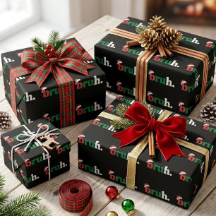 Funny Bruh Christmas Santa Hat Typography Wrapping Paper
