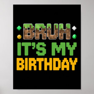 Funny Bruh It's My Birthday Video Gamer Pixel Boy  Poster