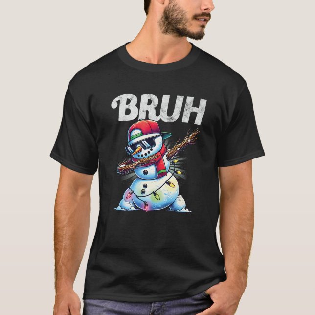 Funny Bruh Meme Cool Dabbing Snowman Christmas Boy T-Shirt (Front)