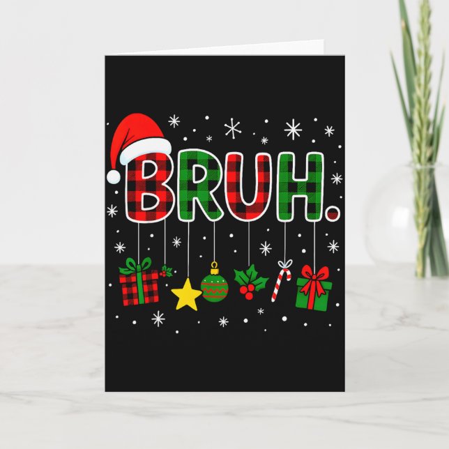 Funny Bruh Red Green Plaid Christmas Pajamas Teens Card (Front)