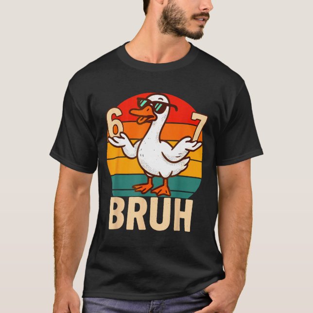 Funny Bruh Retro Duck 6 7 Meme Kids Teen Boys  T-Shirt (Front)