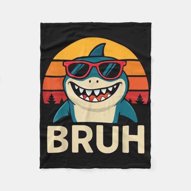 Funny Bruh Shark With Sungles Meme  Fleece Blanket (Front)