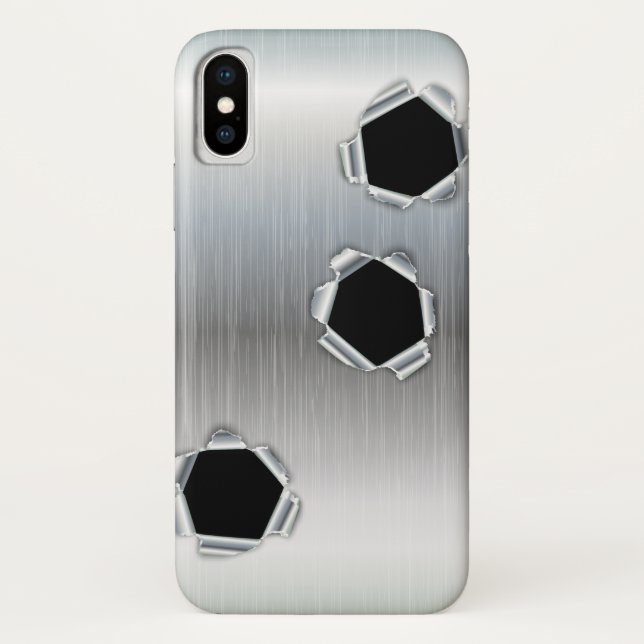 Funny Brushed Metal and Bullet Holes Case-Mate iPhone Case (Back)