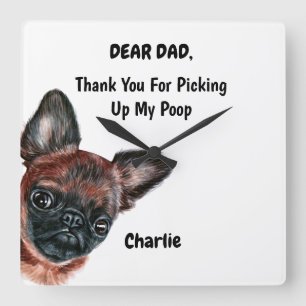 Funny Brussels griffon Dad Watercolor Canine Art Square Wall Clock