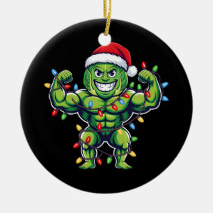 Funny Brussels Sprout Lifting Christmas Gym Lover Ceramic Tree Decoration