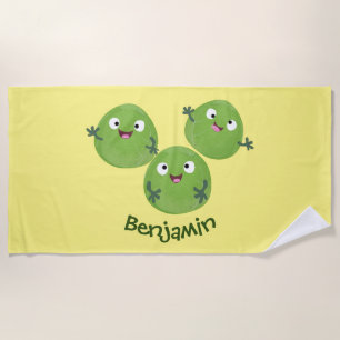 Funny Brussels sprouts vegetables cartoon Beach Towel