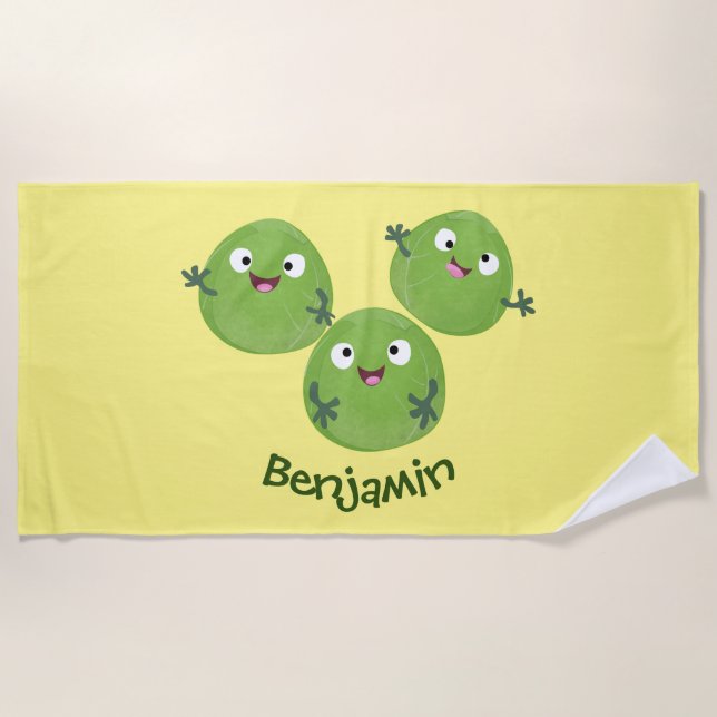 Funny Brussels sprouts vegetables cartoon Beach Towel (Front)