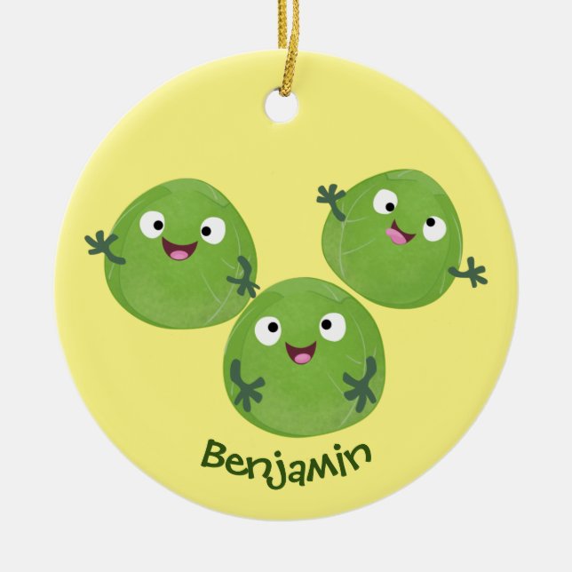 Funny Brussels sprouts vegetables cartoon Ceramic Tree Decoration (Front)