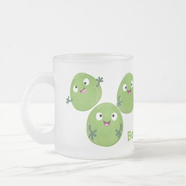 Funny Brussels sprouts vegetables cartoon Frosted Glass Coffee Mug (Left)