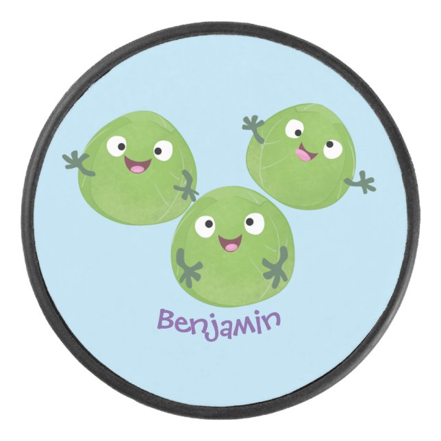 Funny Brussels sprouts vegetables cartoon Hockey Puck (Front)