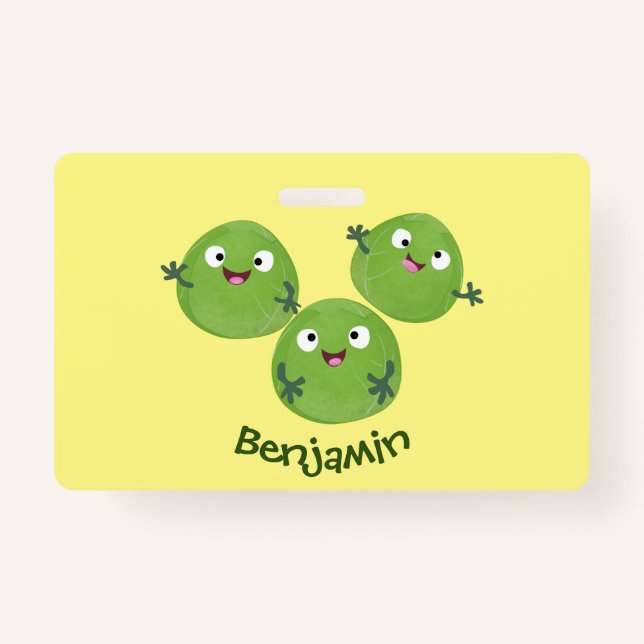Funny Brussels sprouts vegetables cartoon ID Badge (Front)