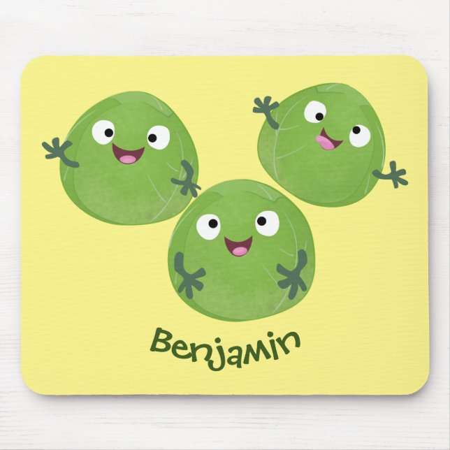 Funny Brussels sprouts vegetables cartoon Mouse Mat (Front)
